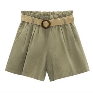 Belted linen paperbag shorts